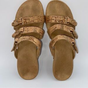 Vionic Radia Women's Size 6 Cork Gold Wedges Sandals Strappy Buckle GUC